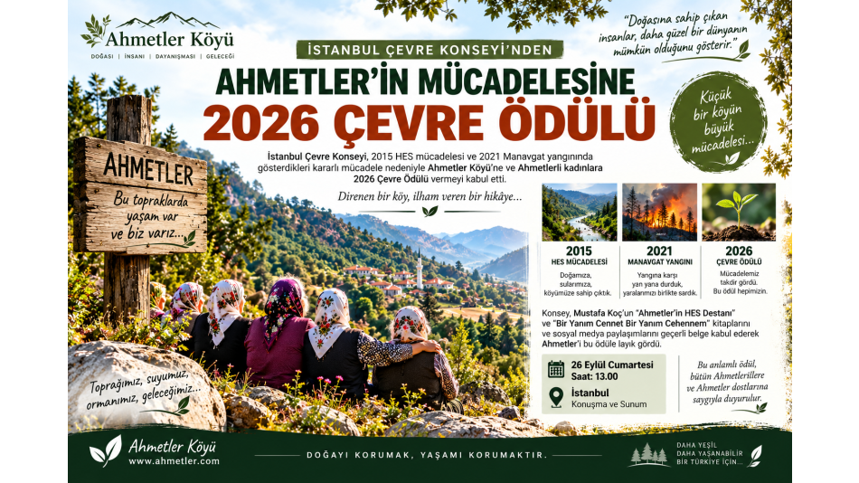 2026 ÇEVRE ÖDÜLÜ AHMETLER'E...